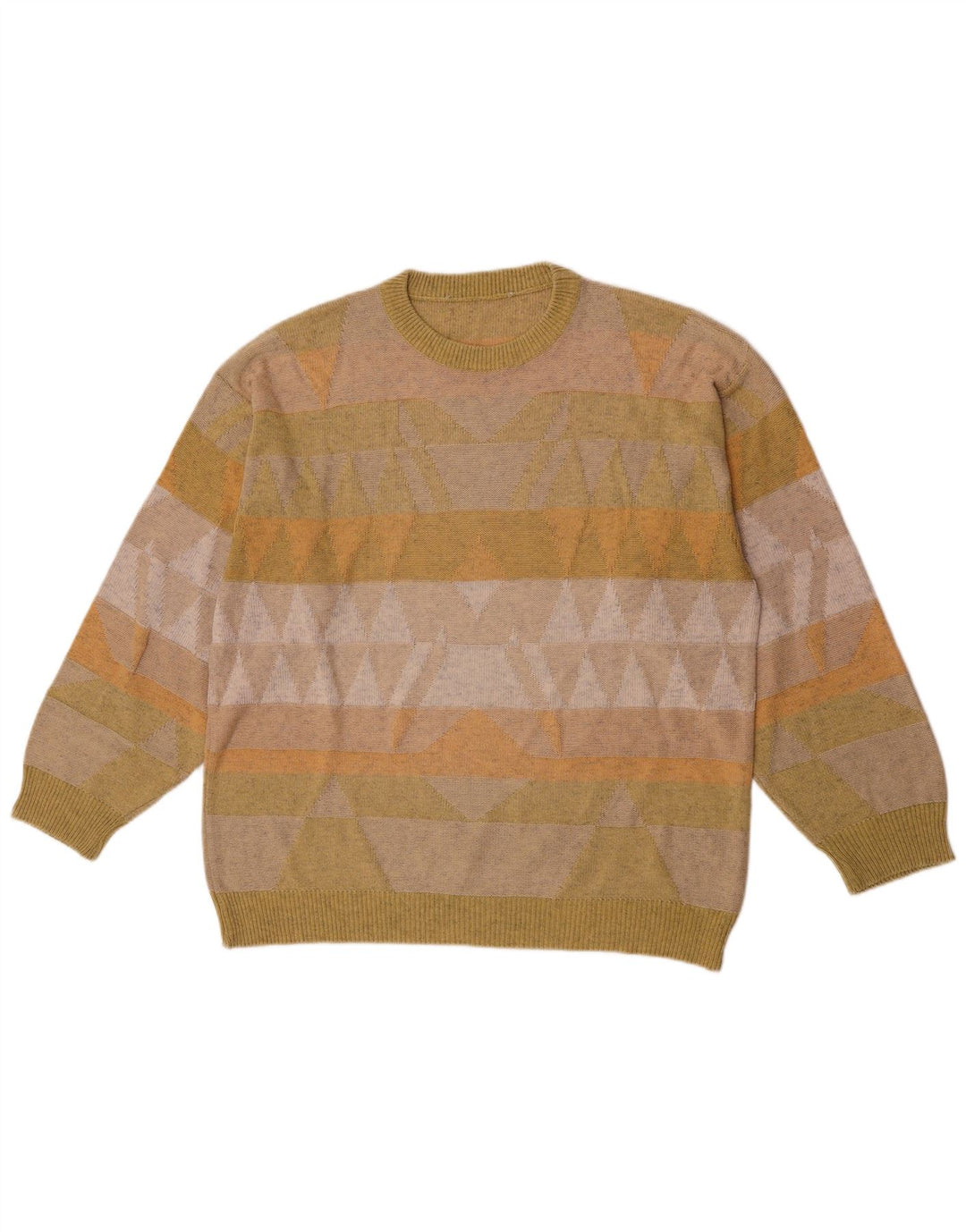 Pulover vintage pentru bărbați cu decolteu rotund, verde mediu, geometric