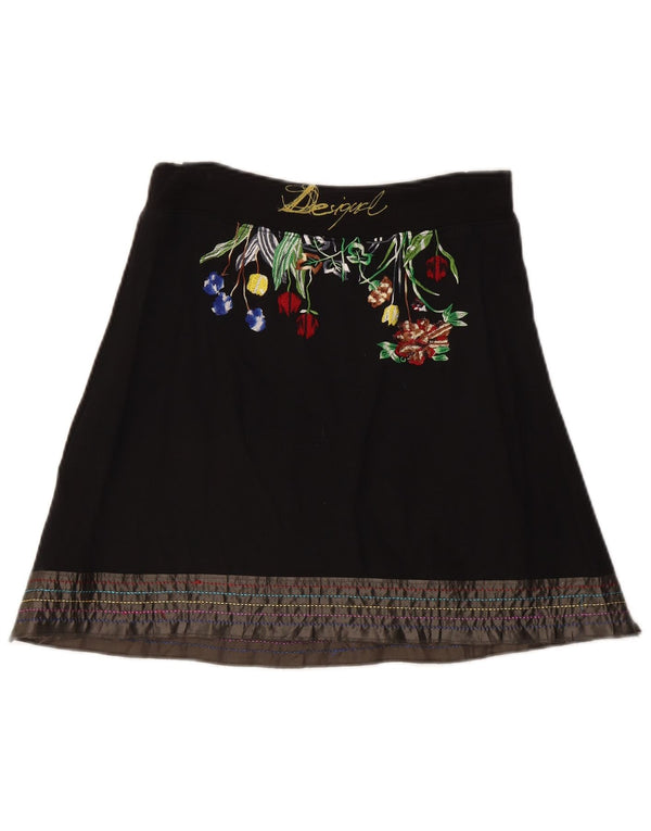 Fusta A-Line Desigual Womens Small W27 Bumbac Floral Negru