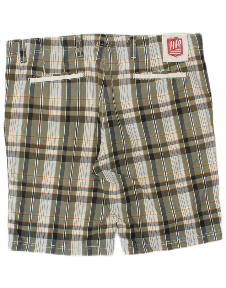 Pantaloni scurți chino pentru bărbați Playlife W36, carouri mari, kaki