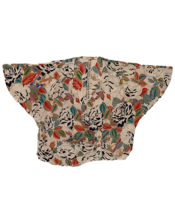 Bluză Vintage pentru femei Crop Cămașă Batwing UK 14 Medium Multicolor Floral