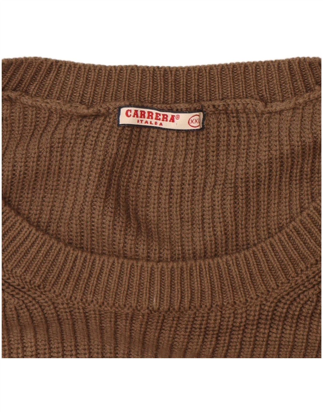 Pulover pentru bărbați Carrera cu gât roșu, bumbac maro 2XL