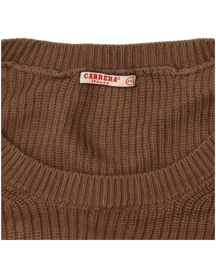 Pulover pentru bărbați Carrera cu gât roșu, bumbac maro 2XL