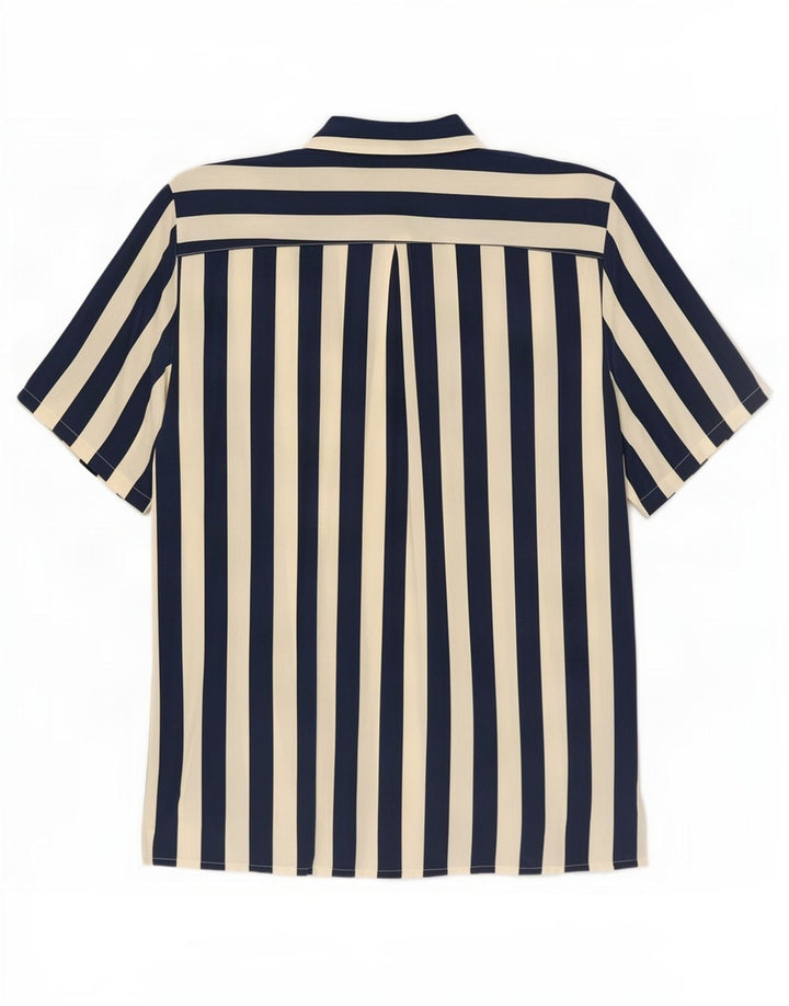 Bluză cămașă cu mânecă scurtă pentru femei Vintage IT 42 Medium Bleumarin în dungi