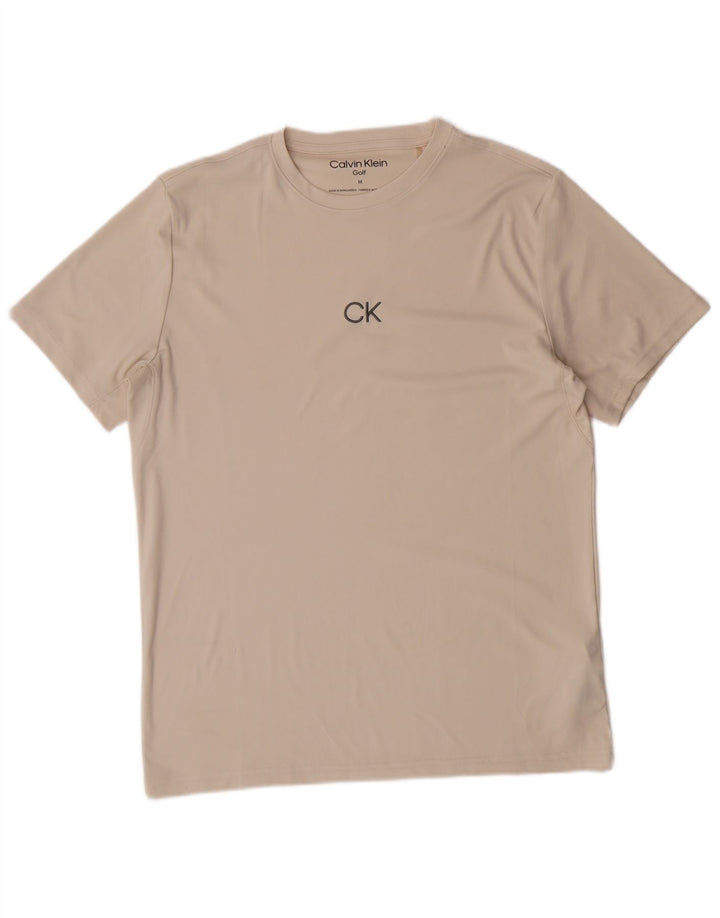 CALVIN KLEIN Mens T-Shirt Top Medium Beige Polyester