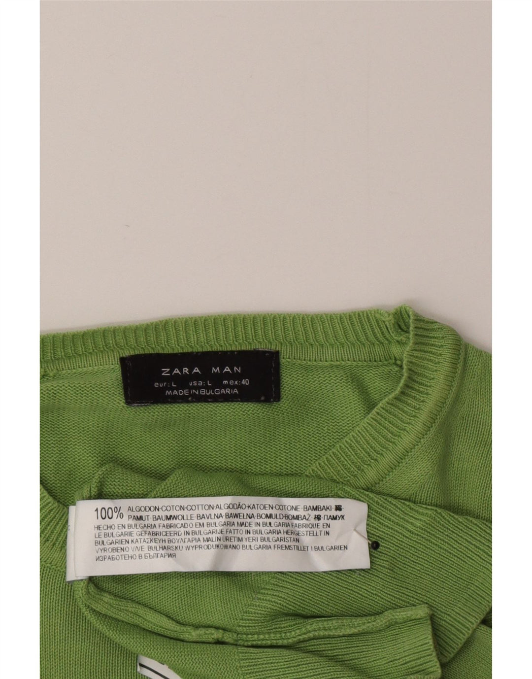 Pulover pentru bărbați Zara, cu decolteu, mare, verde, din bumbac
