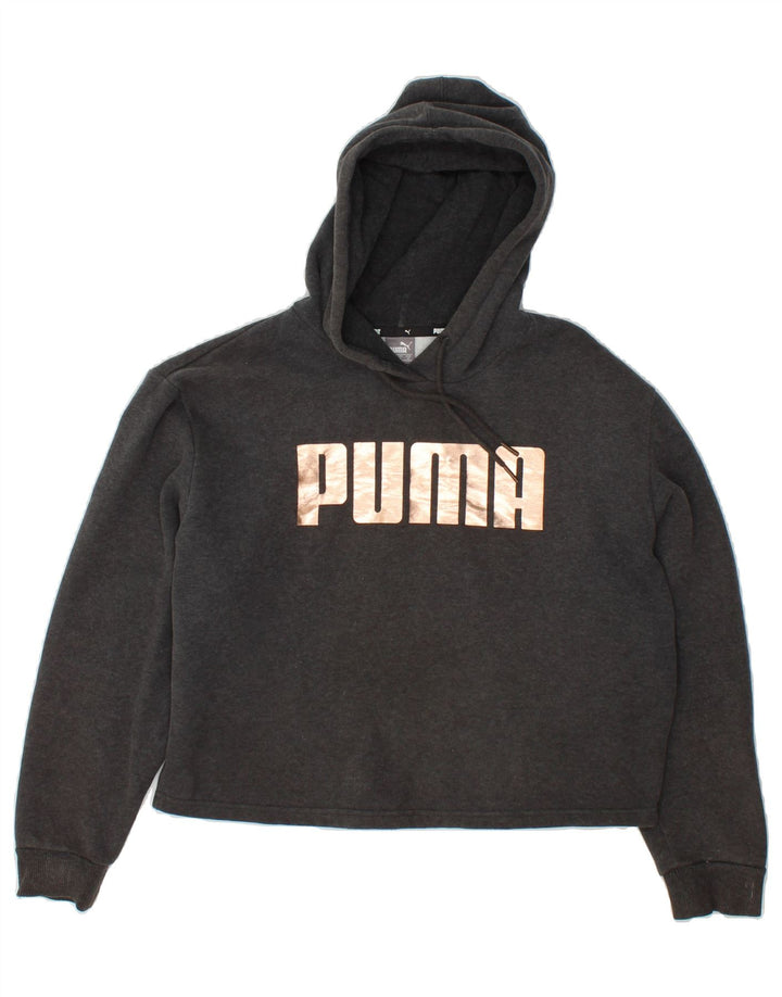PUMA Womens Graphic Crop Hoodie Jumper UK 14 Medium Grey Vintage Puma and Second-Hand Puma from Messina Hembry 