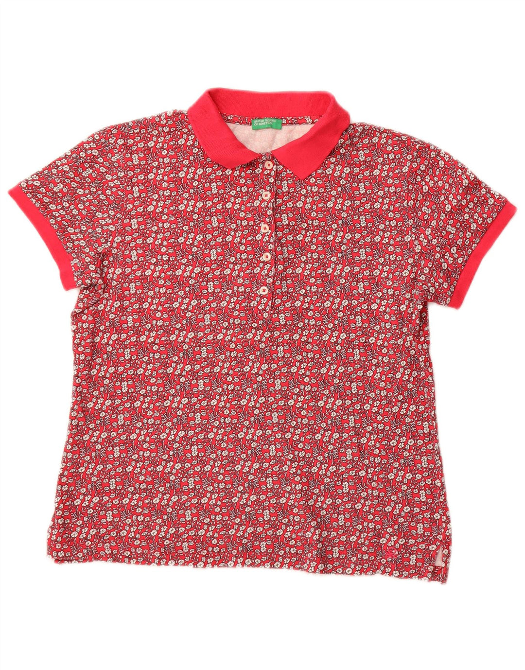Tricou polo Benetton pentru femei UK 14 Medium Pink Floral Bumbac
