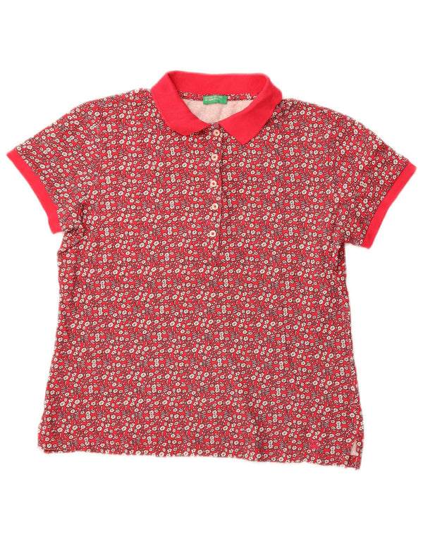 Tricou polo Benetton pentru femei UK 14 Medium Pink Floral Bumbac