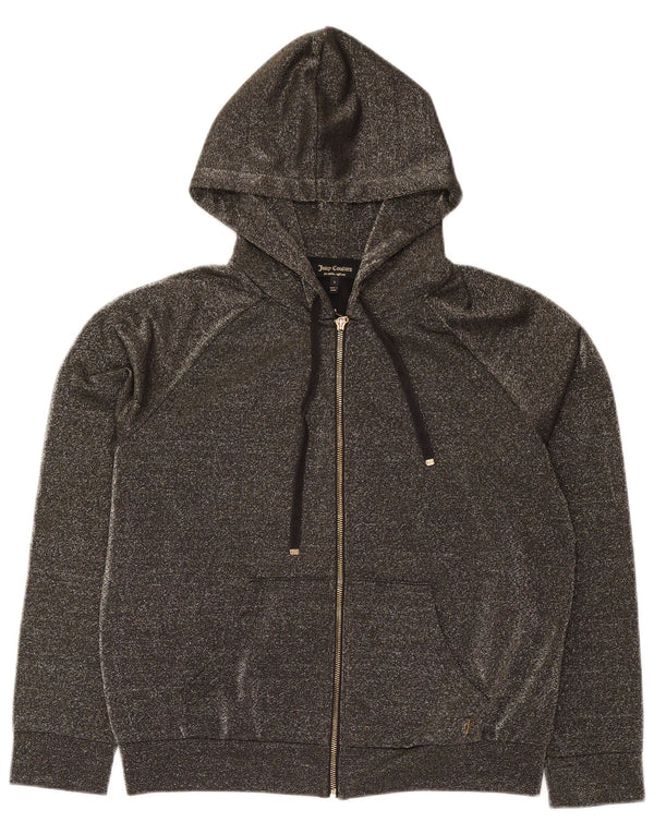 Juicy Couture Pulover cu capota cu fermoar pentru femei UK 16, mare, gri, poliester cu pete