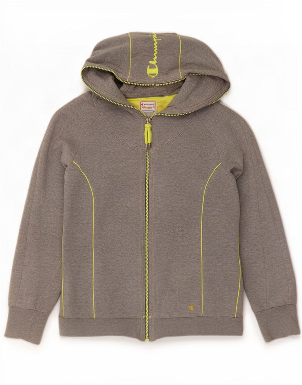 Champion Womens Heritage Fit Graphic Zip Hoodie Sweater UK 12 Medium Grey