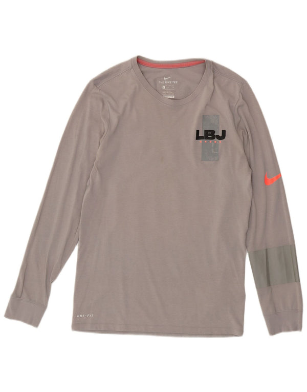 Top grafic Nike Dri Fit pentru bărbați cu mânecă lungă, bumbac, gri mic
