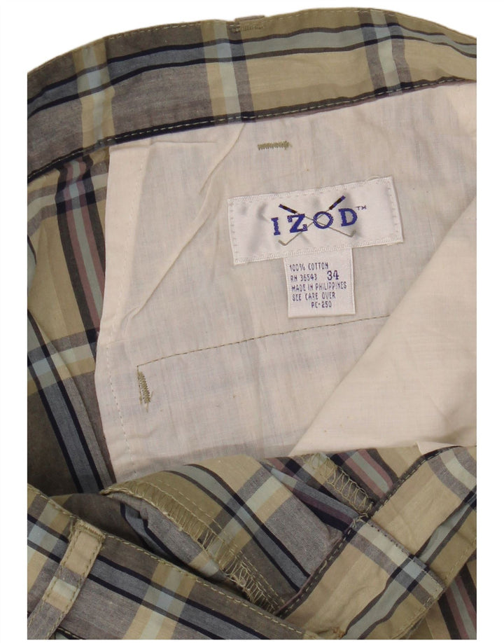 Pantaloni scurți chino pentru bărbați IZOD W34, bumbac cu carouri mari, kaki