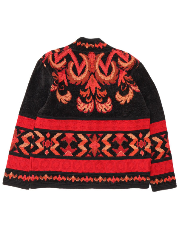 Pulover Cardigan Vintage pentru Damă UK 14 Mare Roșu Geometric Retro