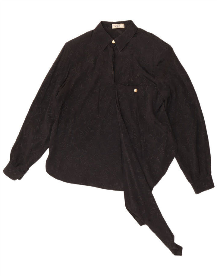 Bluză vintage cu mânecă lungă pentru femei Top IT 44 Medium Black Geometric