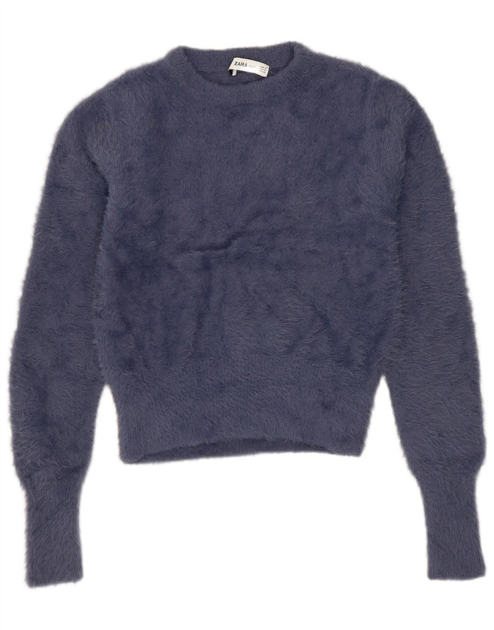 Pulover pentru femei Zara Crop Crew Gate UK 12 Mediu Nailon bleumarin