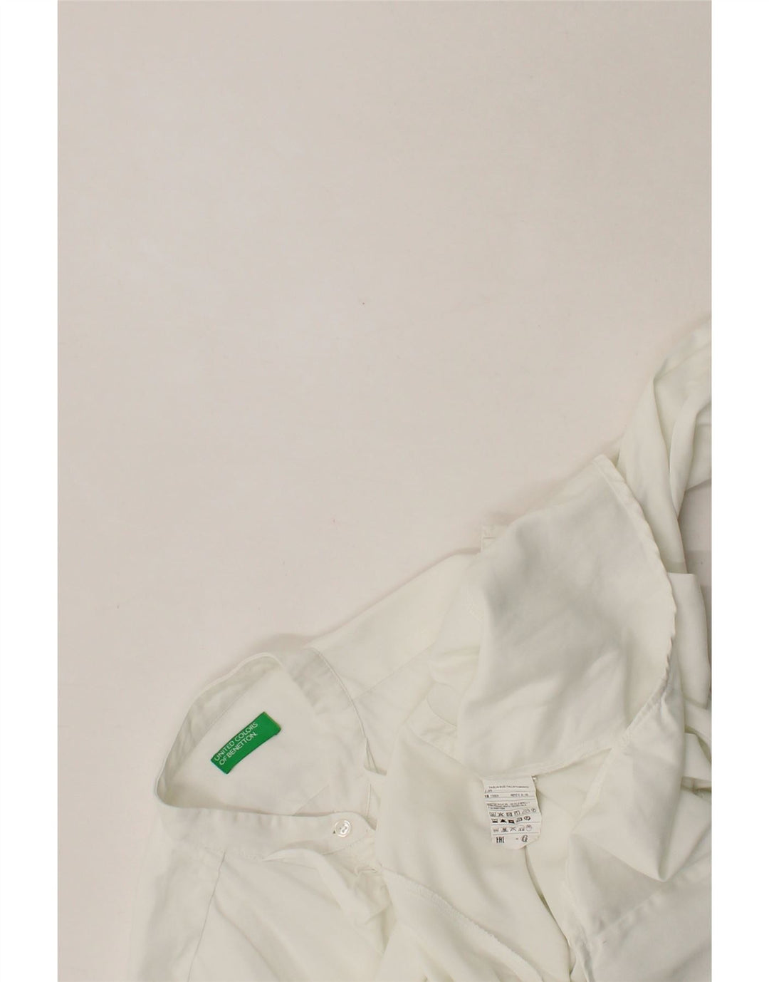BENETTON Womens Ruffle Front Shirt UK 16 Large White Lyocell Vintage Benetton and Second-Hand Benetton from Messina Hembry 