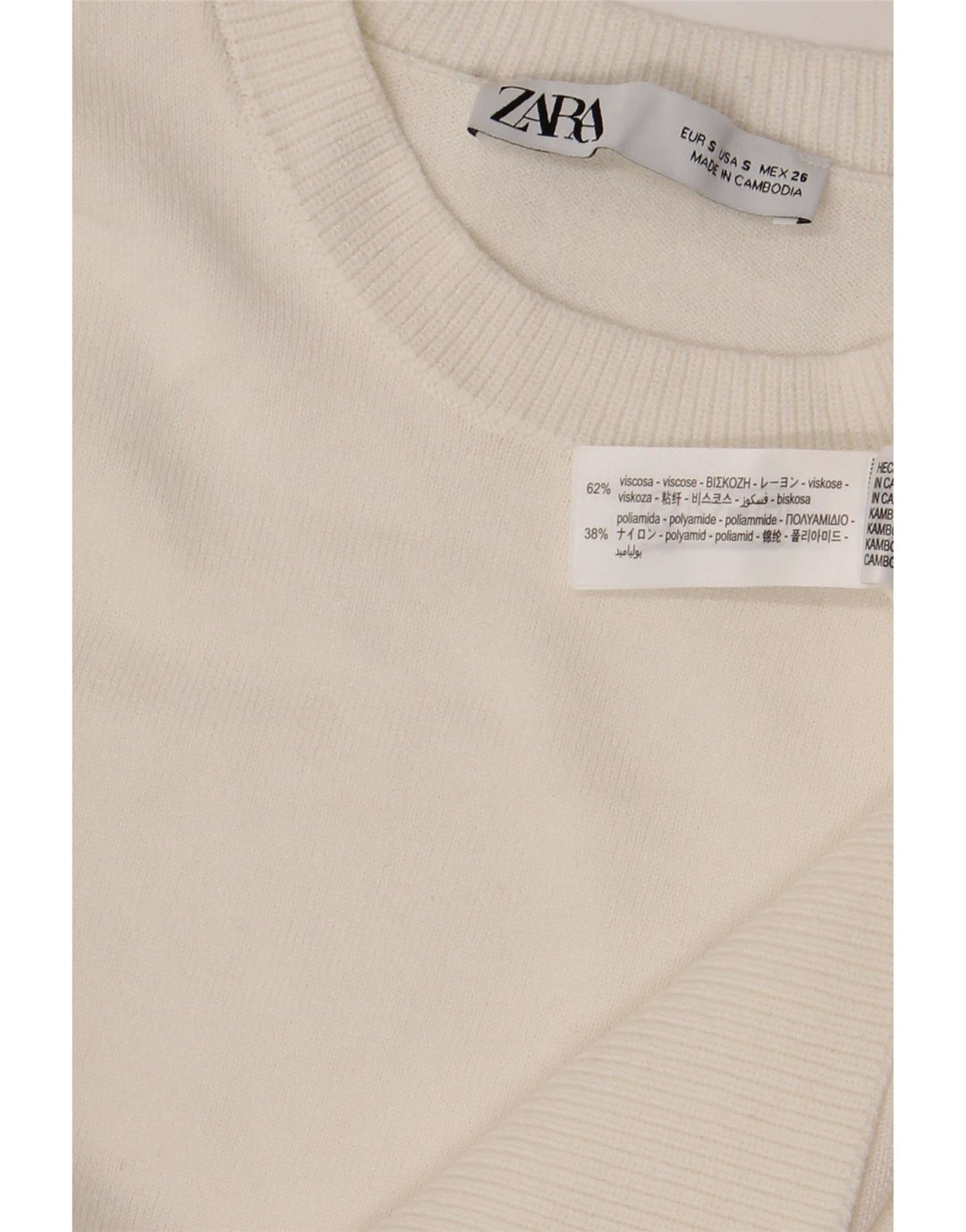 Pulover pentru femei Zara, cu gâtul turn, UK 10, mic, alb, viscoză