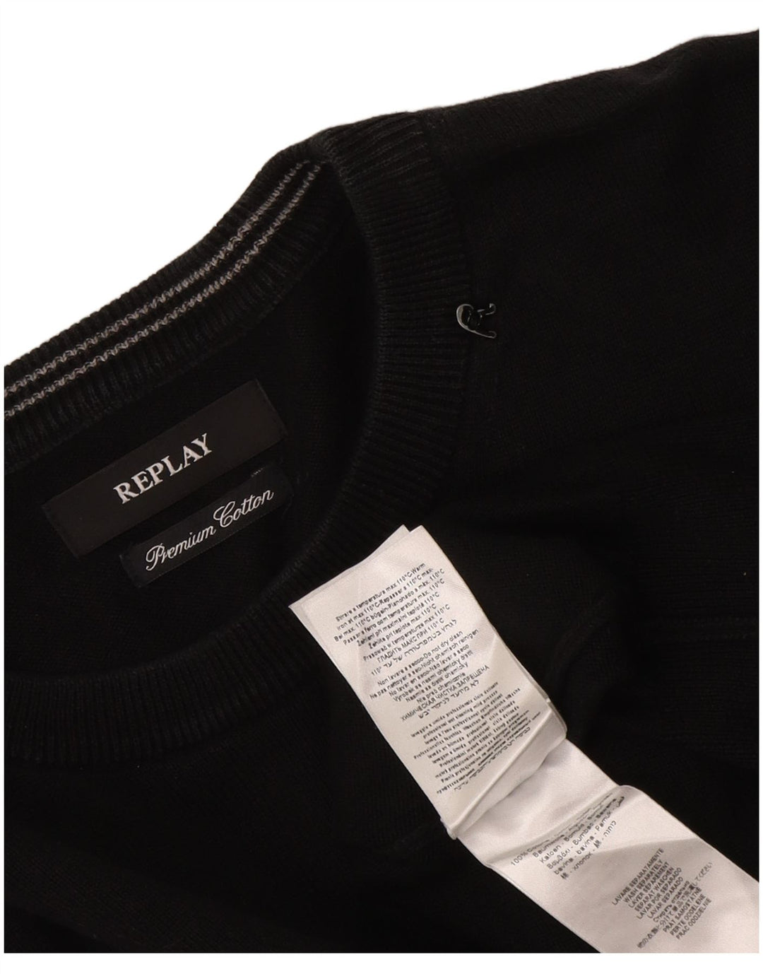 Pulover Replay pentru bărbați cu gât roșu, bumbac negru 2XL