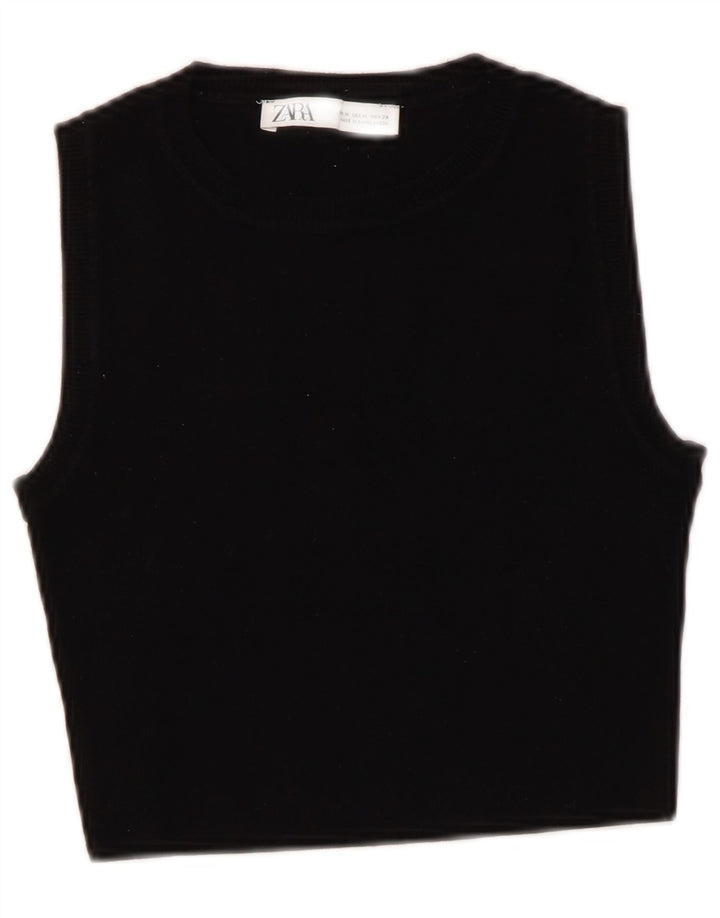 Vesta Crop Top pentru femei Zara UK 12 Medium Black Viscose