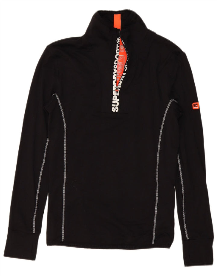 Top de trening Superdry pentru bărbați, cu fermoar și gât, negru mediu