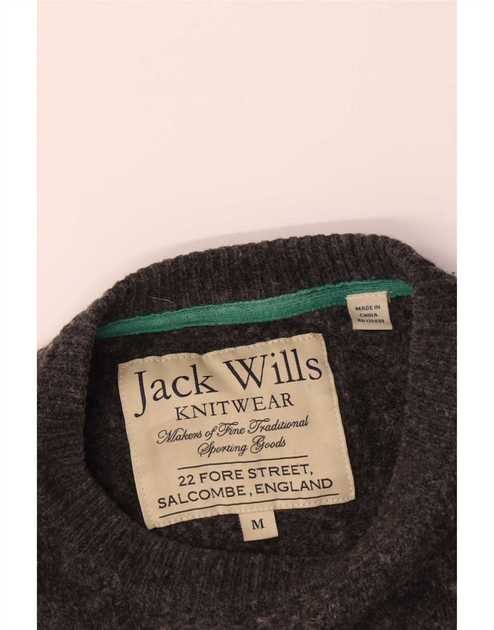 Pulover Jack Wills pentru bărbați cu gât roșu din lână merinos, gri mediu