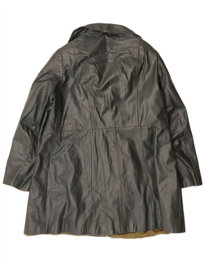 Palton din piele dublu pentru femei vintage UK 18 XL verde