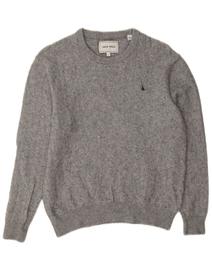 Pulover Jack Wills pentru damă, cu gât roșu, din lână mare, gri, UK 14