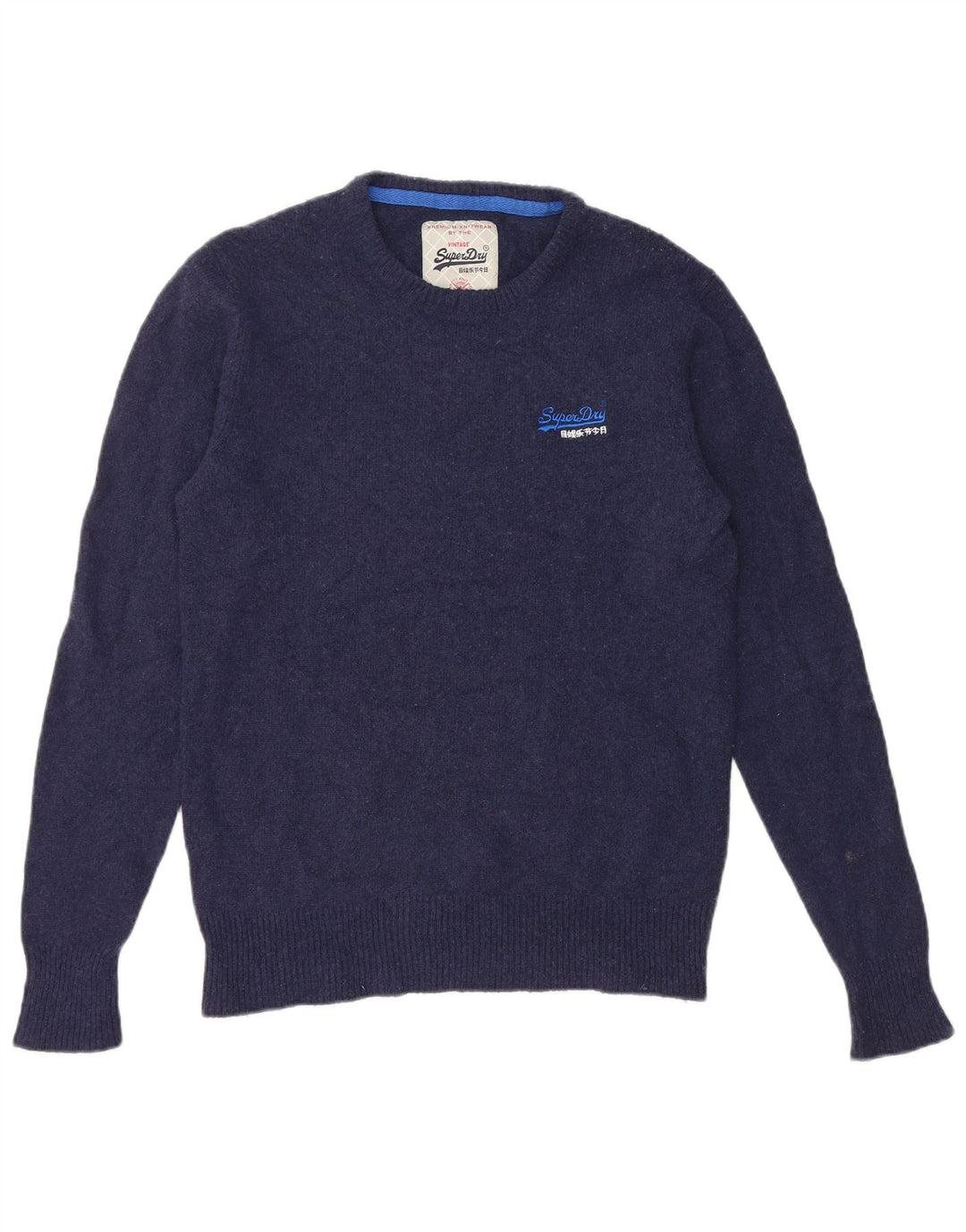 Pulover Superdry pentru bărbați, cu gât crew, lână, albastru, mediu