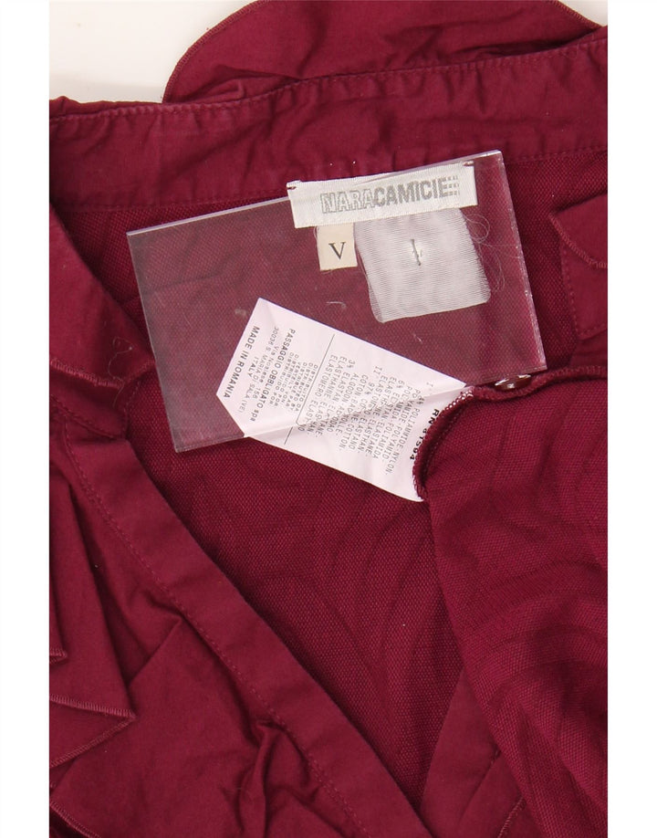 Top Femei NARACAMICIE cu mânecă lungă UK 14 Large Burgundy Geometric