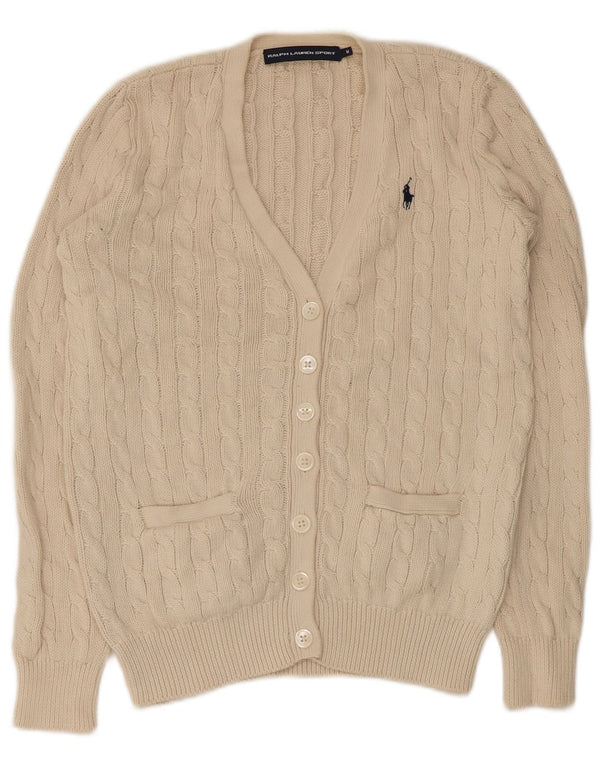 Pulover cardigan pentru femei Ralph Lauren UK 12 mediu bej bumbac