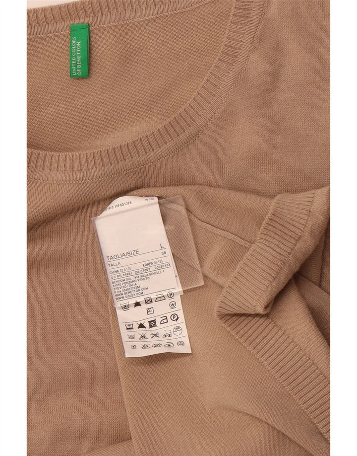 Pulover de damă BENETTON, slim fit, cu gâtul turn, bumbac mare, bej, UK 14