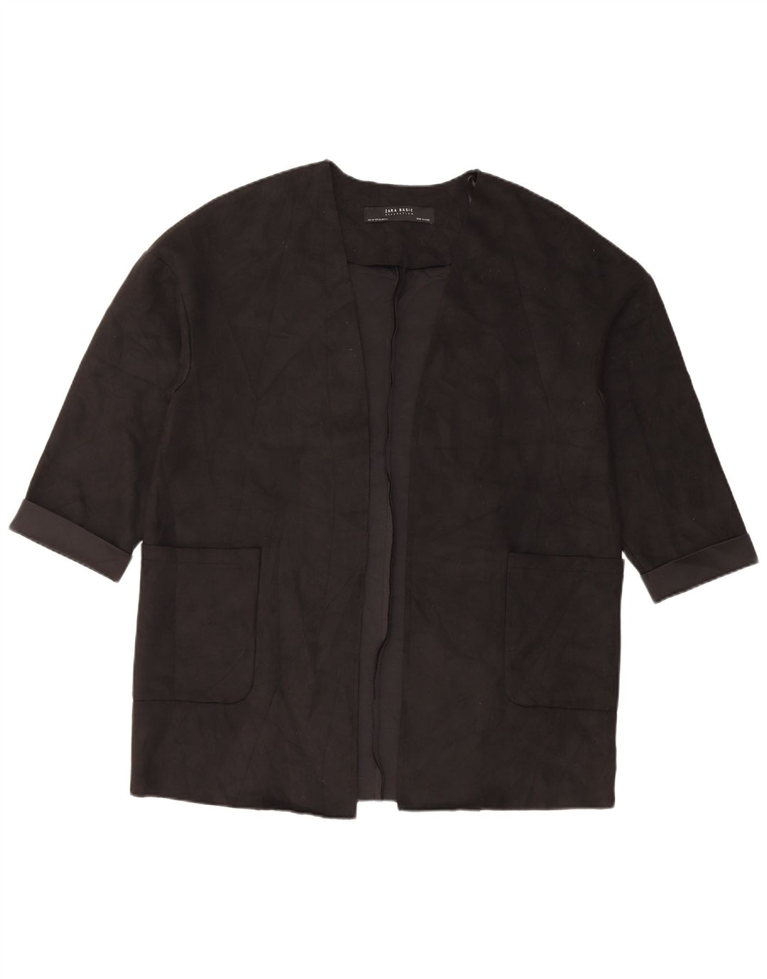 Jachetă pentru femei Zara, supradimensionată, cu mâneci 3/4, blazer deschis, UK 6 XS, poliester negru
