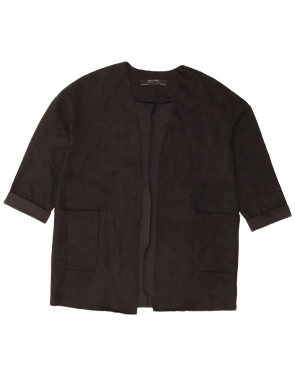 Jachetă pentru femei Zara, supradimensionată, cu mâneci 3/4, blazer deschis, UK 6 XS, poliester negru