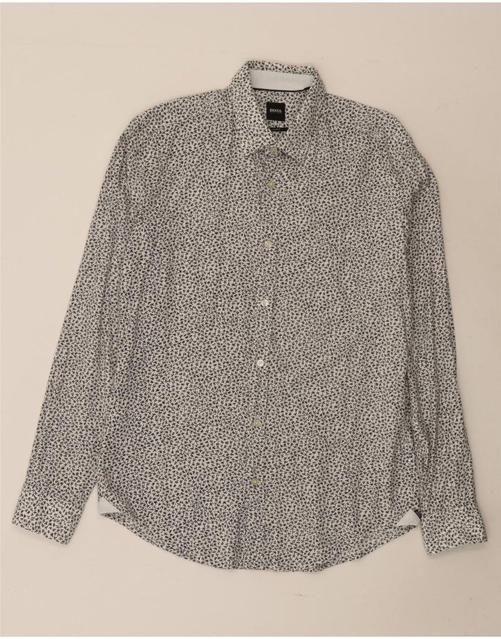 Cămașă pentru bărbați Hugo Boss Slim Fit Bumbac Floral Alb Mediu