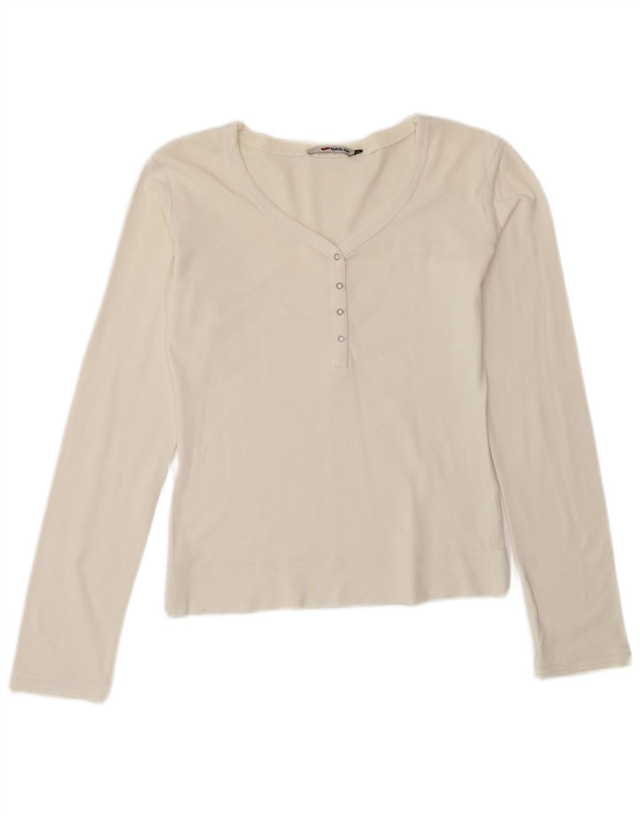Top pentru femei Gas cu mânecă lungă UK 12 Medium Alb Off Cotton