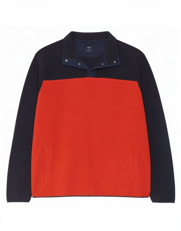 Pulover pentru bărbați Marks & Spencer, cu gât cu nasturi, fleece, 3XL, bleumarin, color block