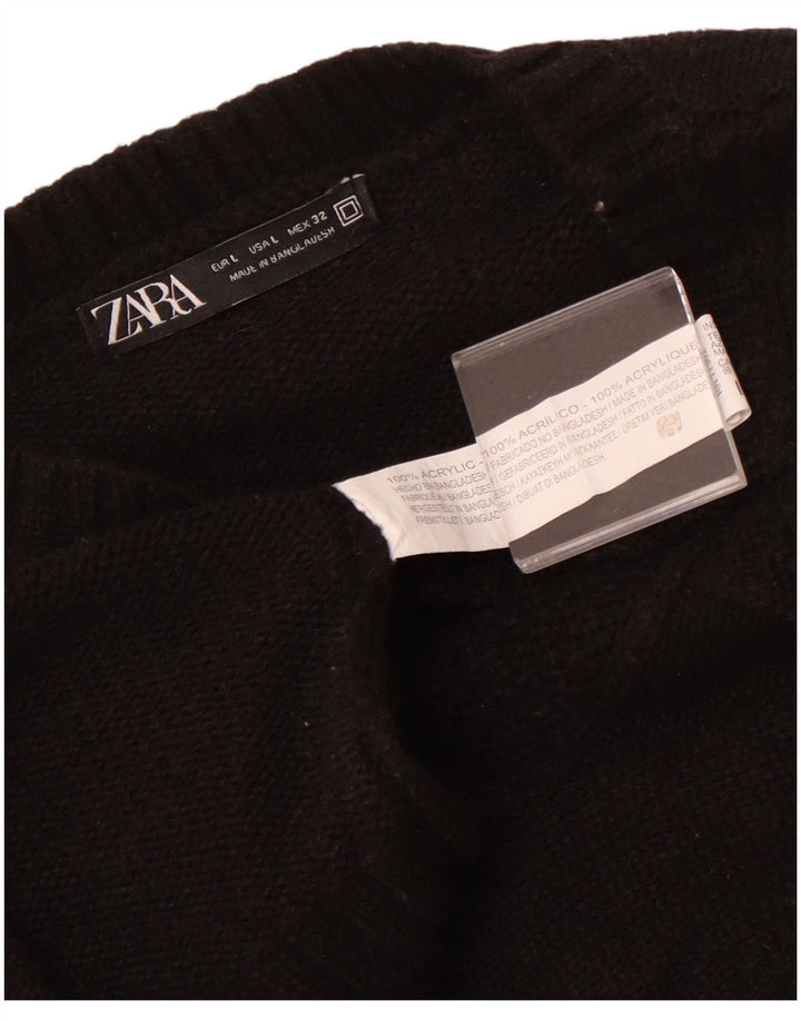 Pulover pentru damă Zara, cu gât turnut, mare, negru, acrilic