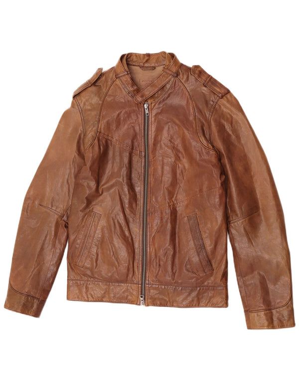 Kruder Mens Leather Jacket UK 36 Small Brown Leather