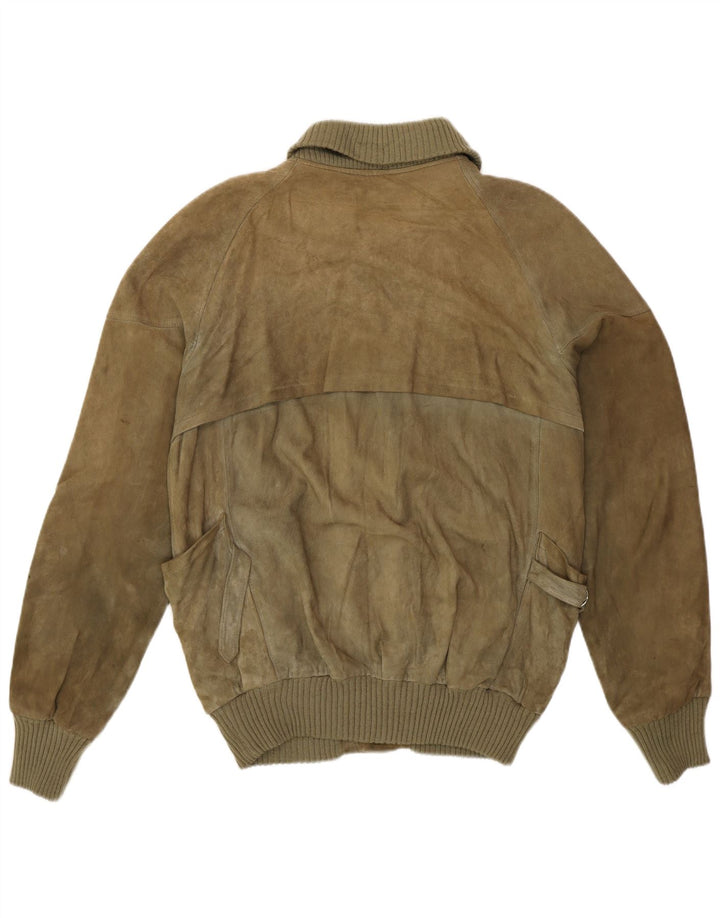 Bomber Vintage pentru bărbați din piele intoarsa IT 50 Large Kaki Retro