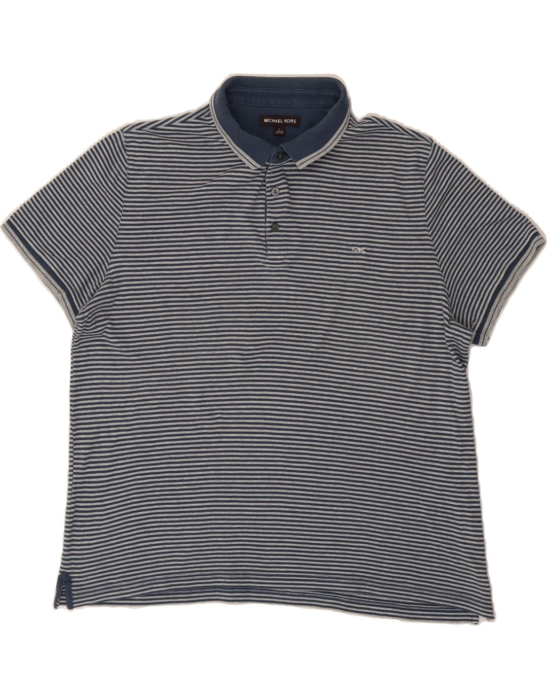 MICHAEL KORS Mens Polo Shirt Large Navy Blue Striped Vintage Michael Kors and Second-Hand Michael Kors from Messina Hembry 