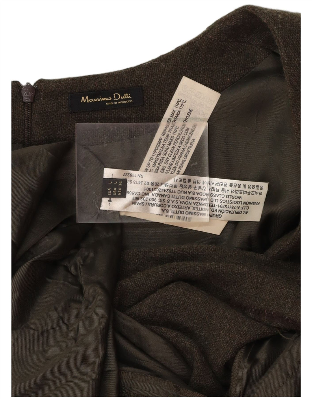 MASSIMO DUTTI Rochie Schimbată pentru Femei UK 14 Lână mare cu dungi kaki