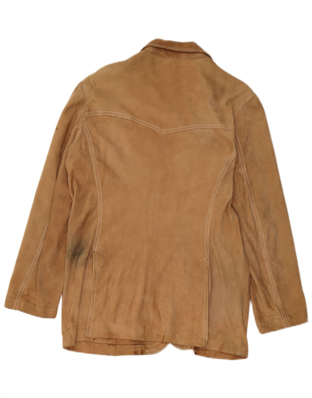 Blazer Vintage pentru femei cu 3 nasturi din piele intoarsa, UK 14 Bej mediu