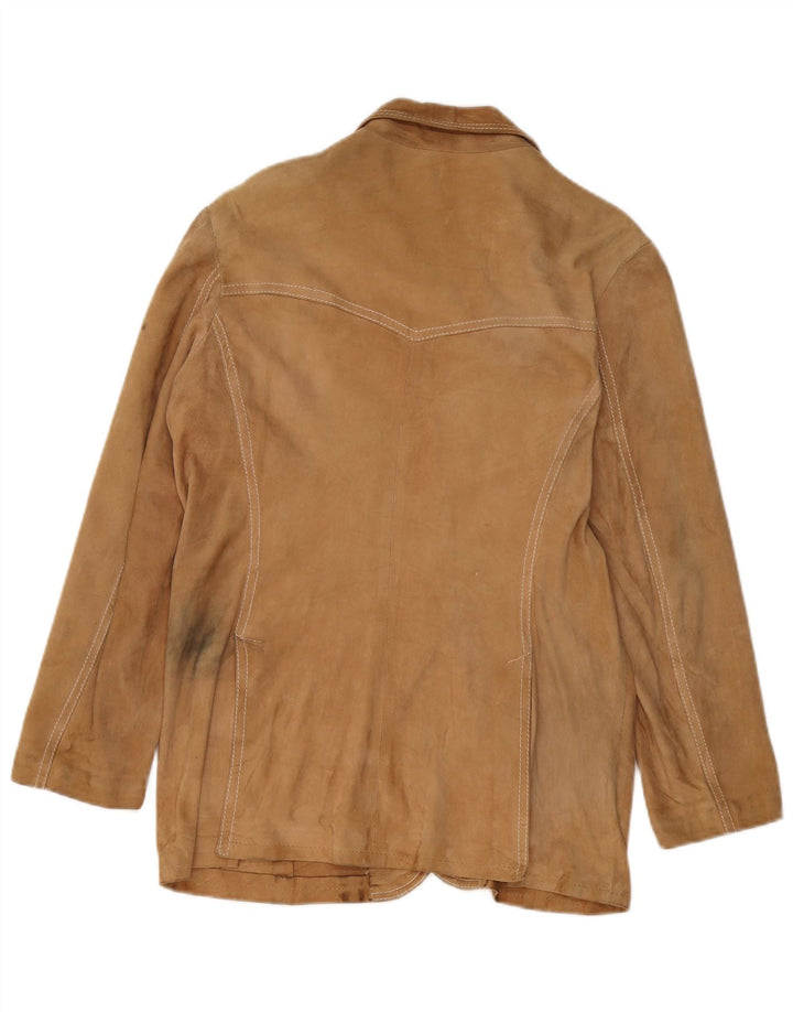 Blazer Vintage pentru femei cu 3 nasturi din piele intoarsa, UK 14 Bej mediu