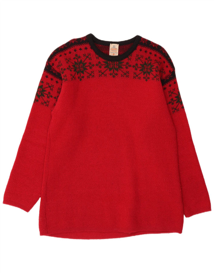 JANUS Pulover pentru bărbați cu gât roșu IT 50 Medium Red Fair Isle Lână