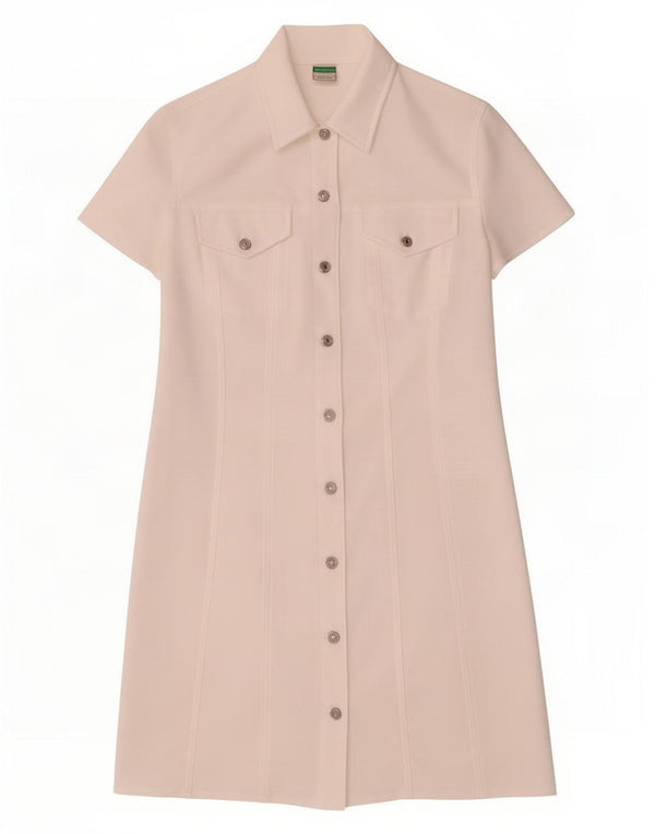 Benetton Womens Short Sleeves Shirt Dress UK 12 Medium White Polyester