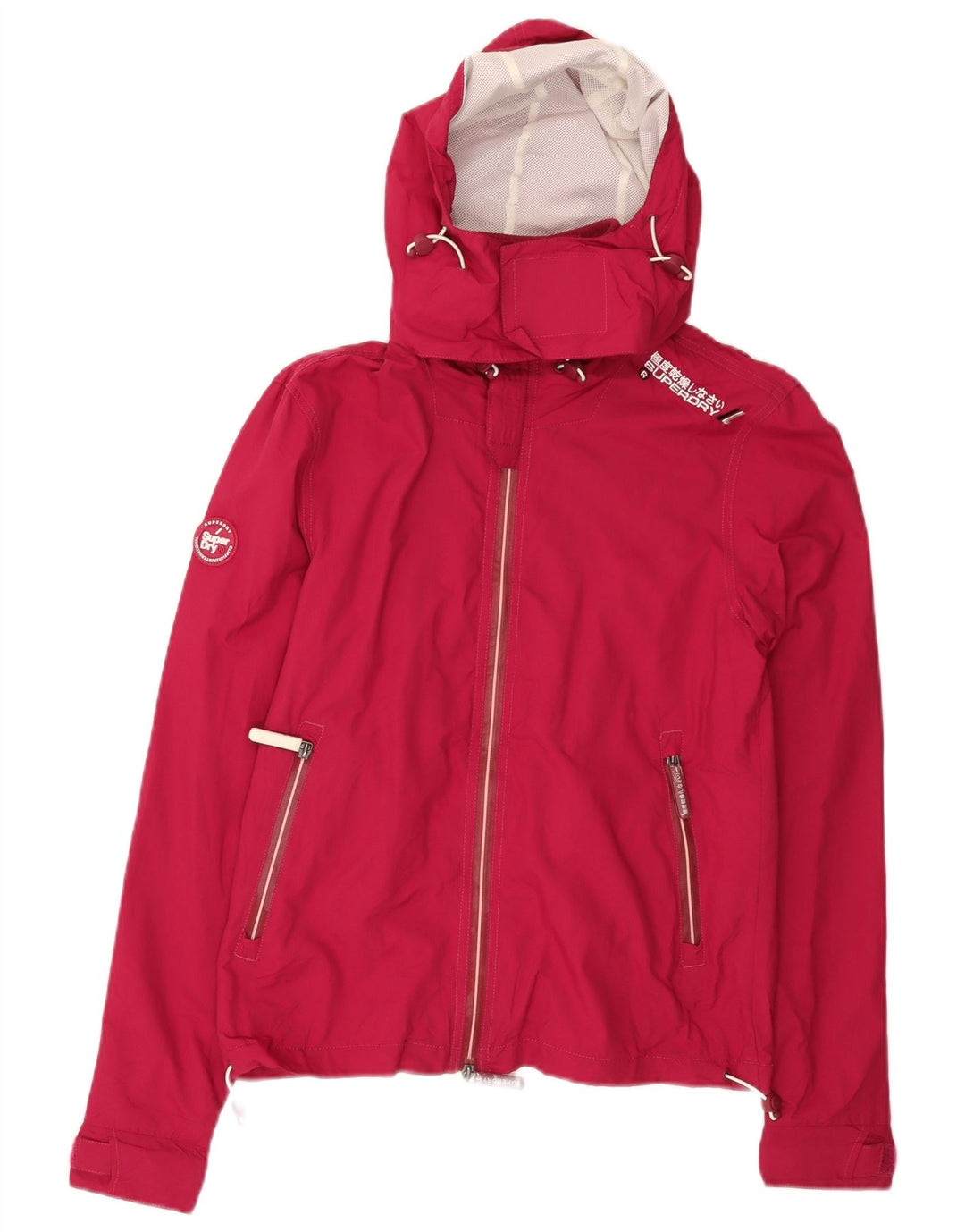 SUPERDRY Jachetă de ploaie cu glugă pentru femei UK 10 Small Red Nylon