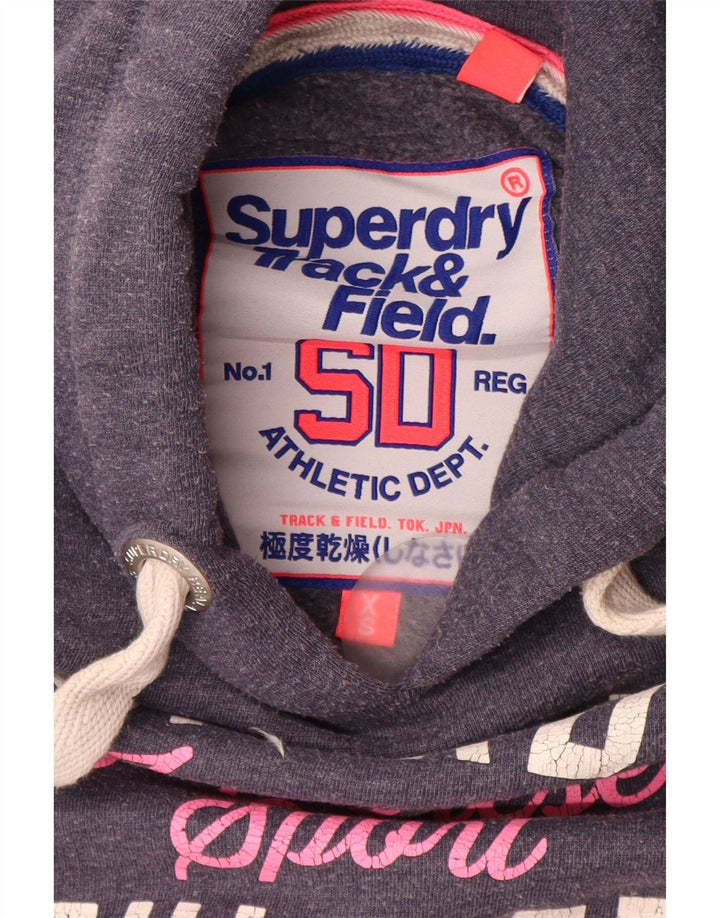 SUPERDRY Pulover cu glugă cu grafic pentru femei UK 6 XS Bumbac bleumarin
