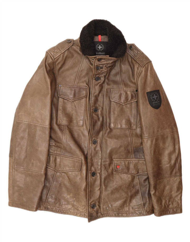 Jachetă din piele pentru bărbați STRELLSON IT 48 din piele maro medie