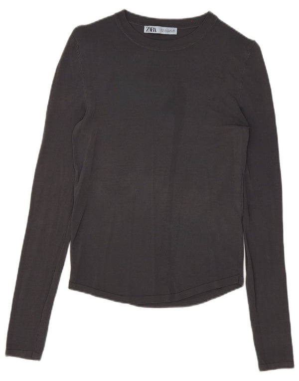 Top femeie Zara cu mânecă lungă UK 10 mic, gri, viscoză