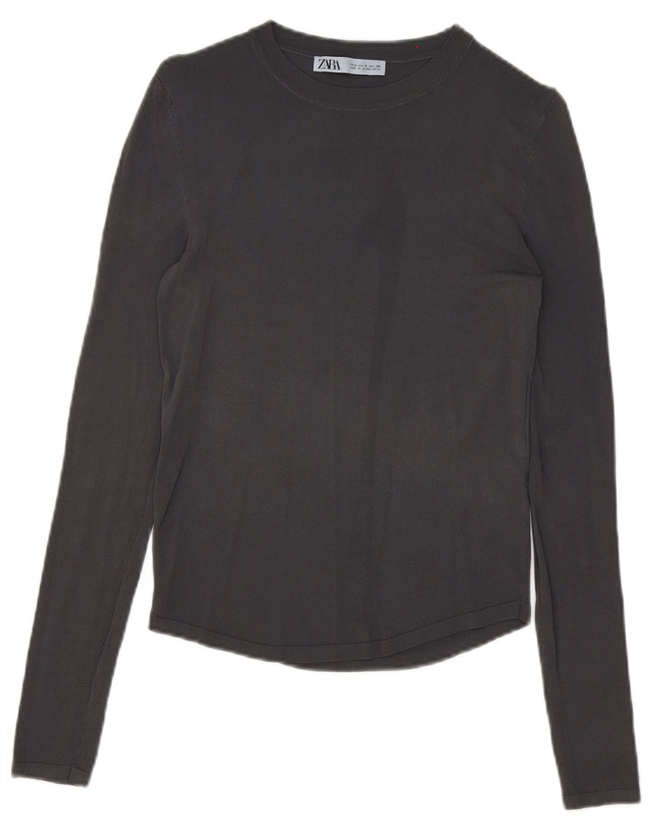 Top femeie Zara cu mânecă lungă UK 10 mic, gri, viscoză